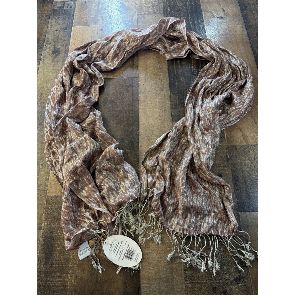 Giftcraft‎ Viscose Scarf Wrap Mauve Pink Silver Shimmer Crinkle Fringe Stole 72"